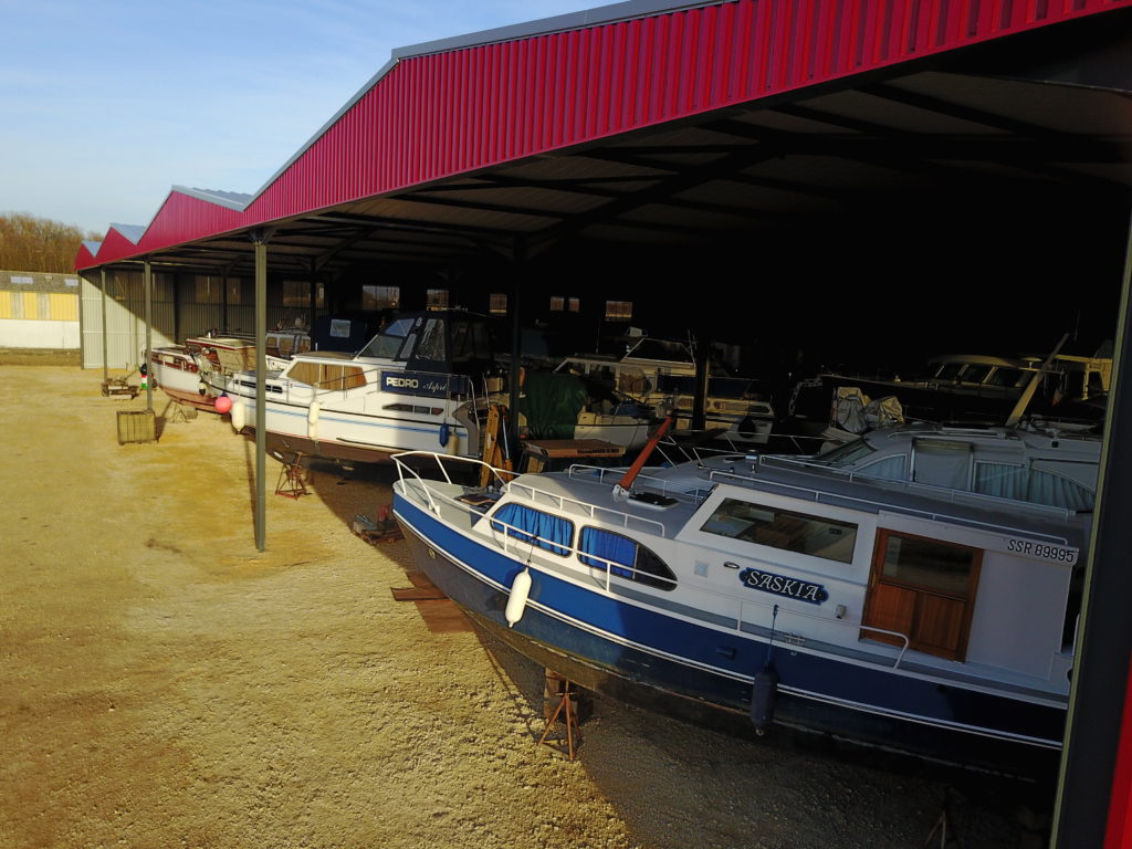Dry port with boats on land