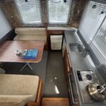 Locaboat 935 canal cruiser Kerplouf (1986) – overview of the saloon and fitted galley