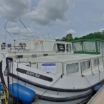 Locaboat 935 canal cruiser Kerplouf (1986) – exterior view moored at the pontoon
