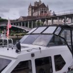 Linssen 372 SX LE VOGUE Dutch motor yacht (1992) – covered aft deck moored at Auxerre