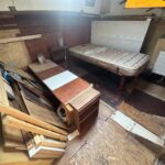 Dutch Tjalk sailing barge Osseo (1890) – forward cabin under refit, stored materials