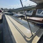 Dutch Tjalk sailing barge Osseo (1890) – side deck along the coachroof, mast lowered