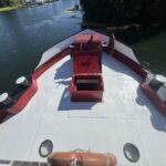 Dutch Luxe-Motor barge Dulcinea (1929) – foredeck and bow with anchor winch and mooring bollards