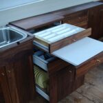Dutch Luxe-Motor barge 14.50 m (1928) – walnut galley unit with pull-out worktop and drawers