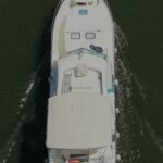 Nicols 1100 river cruiser Lodève (1998) – overhead aerial view under way
