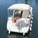 Nicols 1100 river cruiser Lodève (1998) – aerial view of the aft deck and awning